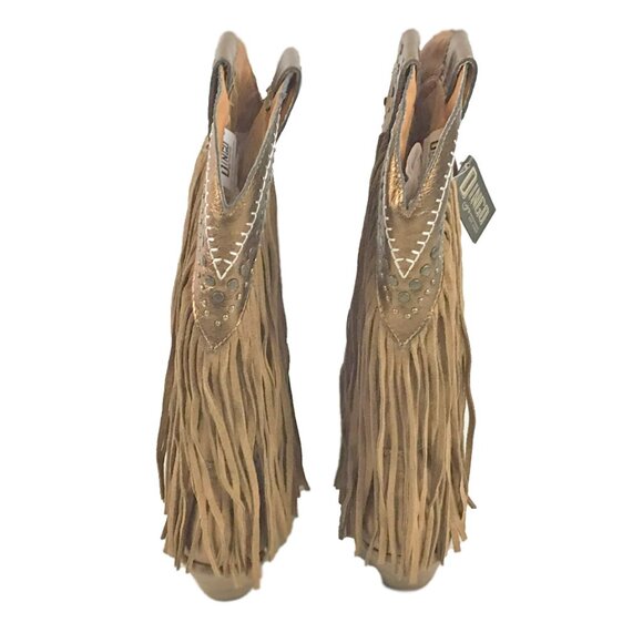 Dingo Gypsy Studded Fringe Metallic Snip Toe Cowboy Boots Brown - Picture 8 of 12